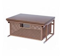 Ronyme Desktop Printer Shelf with Drawer Metal Office Organizer Desk Storage Rack Wood Stand Space-Saving Construction Suitable for Study Room Home Office , Dark Walnut