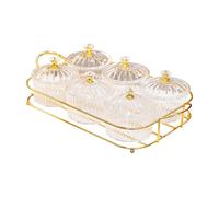 Ronyme Divided Snack Serving Plate with Diamond Lid, 6-Compartment Clear PP Platter for Spices, Candy, Fruits, Nuts, Snacks, Gold Rim Light Luxury Style Serving Tray for Kitchen Coffee Table & Holiday