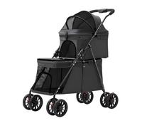 Ronyme Double Deck Pet Carrier Cart Pram Trolley Folding Metal Frame with Oxford Cloth Mesh for Spacious Two Tier Layout Suitable for Parks Sidewalks Short Trips, Black, Black