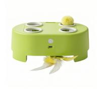 Ronyme Feline Playhouse Automatic Cat Toy Interactive House Activity Center Teaser Feather Ball USB C Charging Construction Raised Feet Stable Play Suitable, Green