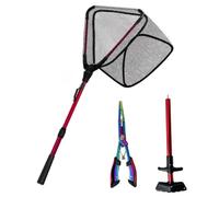 Ronyme Fishing Landing Net Set With Folding Triangular Net Telescopic Handle Fishing Pliers Hook Remover Aluminum Alloy Build for lake shore casting river, Array, Red