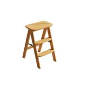 Ronyme Folding Step Seat Step Stool Ladder Chair Bench With Thickened Bamboo Frame Broad Steps Space Saving Folding For Kitchen Cabinets And Shelves Suitable, Natural, 3-Step