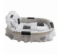 Ronyme Industrial Bed Oval Pet Shaped Lounger With Raised Walls Patchwork Style Polyester With Soft Mesh Ruffle Trim Suitable for small breeds apartment, Black Floral Mesh New Boat