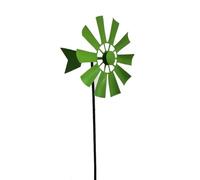 Ronyme Industrial Windmill Metal Wind Ornament Stake Sculpture Yard Decoration Iron Rotating Head Circular Vane Formation suitable for lawns flower beds pathways patios, Green Windmill