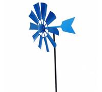 Ronyme Industrial Windmill Metal Wind Ornament Stake Sculpture Yard Decoration Iron Rotating Head Circular Vane Formation suitable for lawns flower beds pathways patios, Blue Windmill