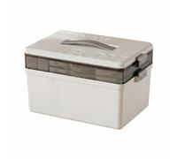Ronyme Medicine Storage Box Organizer Container Case with Spacious Interior Multi Layer Stacked Layout Clear Visibility Portable Carry Handle Secure Side, White Gray, Double Layer