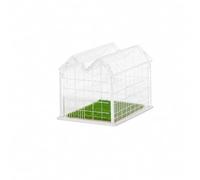 Ronyme Mini Greenhouse Scene Assembly Set for Architectural Diorama Model Making Project Transparent Acrylic Panels White Base Peaked Roof Turf Ground, 1/200