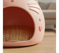 Ronyme Multi Use Seat Cat House Bed Shelter Nest With Rattan Build Semi Enclosed Hideaway Four Waterproof Compact Suitable for cats small dogs apartments, Green, Double-sided Pad