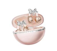 Ronyme Open Ear Headphones Stylish Clip on Earbuds Lightweight Comfortable with Detachable Bowknot Earring for Work Cycling Festival, Rose Gold