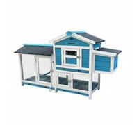 Ronyme Outdoor Enclosure Wooden Hutch Mesh House Pet Shelter Slatted Frame Enclosure Pitched Roof Raised Multi-Section Structure Suitable for Backyard Animals, Blue, Sky Blue