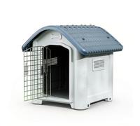 Ronyme Outdoor Shelter Dog House Kennel Crate With Door PP And Iron Build Sloped Roof Elevated Base Vents For Comfort suitable, Medium, Basic - No Window, With Door