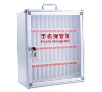 Ronyme Phone Storage Box Phones Cabinet Portable Handle Transparent Door with 2 Keys Wall Mounted Aluminum Alloy Practical Lockable, 48 Slots