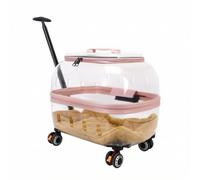Ronyme Portable Transport Carrier With Wheels Rolling Suitcase Trolley With Clear Dome Polycarbonate Frame Ventilated Sides Zip Opening suitable for travel airport busy terminals, Transparent Pink