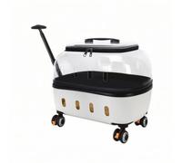 Ronyme Portable Transport Carrier With Wheels Rolling Suitcase Trolley With Clear Dome Polycarbonate Frame Ventilated Sides Zip Opening suitable for travel airport busy terminals, Off-White