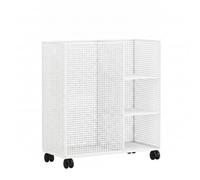 Ronyme Rain Gear Storage Rack with Double Sided Layout for Umbrellas and Small Items Wrought Iron Construction with Four Wheels and Compact Footprint Suitable for Entryway Decor Office Lobby, White