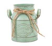 Ronyme Rustic French Country Jug, Milk Can with Handle, Rustic Metal Flower Vase, Shabby Chic Vase for Farmhouse, Green