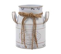 Ronyme Rustic French Country Jug, Vintage Metal Flower Bucket with Handle, Rustic Metal Flower Vase Farmhouse Decor Vase, Shabby Chic Bucket for Farmhouse, White