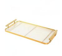Ronyme Serving Tray Desk Storage Rectangular Organizer Display With Handles Ribbed Surface Acrylic Metal Suitable for Office Living Room, Gold, Large