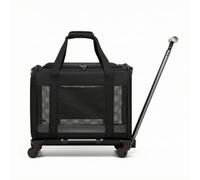 Ronyme Small Pet Travel Carrier with Trolley Base Breathable Foldable Pet Carrier with Mesh Panels Wear-Resistant for Walking, Black