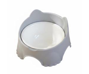Ronyme Stainless Steel Bowl Cat Food Dish Raised Pet Feeder Anti Tip Support Removable Liner Smooth Surface Suitable for picky eaters neat floors daily feeding, Gray, Ceramic Bowl