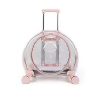 Ronyme Transparent Hard Sided Pet Carrier With Wheels Pull Handle Top Carry Handle Four Smooth Suitable For Cats Dogs Travel Airports, Pink, 1904-2 Fully Transparent Pink