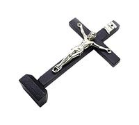 Ronyme Wood Cross Crucifix Jesus Statue Sculpture Jesus Decor Hanging or Standing Decorative Stand Cross for Desktop Bedroom Decor Collection Gifts, Black