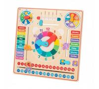 Ronyme Wooden Calendar Clock Educational Timepiece Activity Board Kids Learning Board With Sliding Markers And Rotating Dials For Time Dates Months Seasons