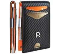 Ronyxet Slim Wallet for Men with Money Clip, Leather RFID Blocking Mens Wallet, Minimalist Credit Card Holder, Front Pocket Bifold - Gift Box Included, Carbon Orange, Money Clip