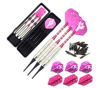 ROOBEEO Soft Tip Darts Set for Electronic Dart Board 18/20g Plastic Tip Darts Set with Brass Barrels&Aluminum Shafts, 6 Flights 3 Spare Plastic Dart Shaft 20 Soft Tips Portable Case (18g-Silver&Pink)