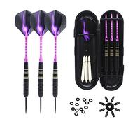 ROOBEEO Steel Tip Darts 3 Pack 23 Grams Professional Darts Metal Tip Set with Brass Barrel Aluminum Shafts Extra 3 PVC Dart Shafts 8 Flight Protectors 12 Rubber O-Rings Dart Storage Case (Purple)