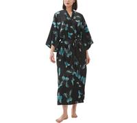 Roobees Women's Premium Long Kimono Peacock Robe Bridesmaid Bridal Wedding Party Dressing Gown Pyjamas Nightwear (Peacock Flower-Black)