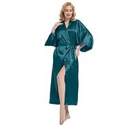 Roobees Women's Premium Long Kimono Peacock Robe Bridesmaid Bridal Wedding Party Dressing Gown Pyjamas Nightwear (Peacock Flower-Black)