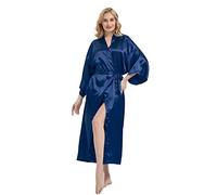 Roobees Women's Premium Long Kimono Peacock Robe Bridesmaid Bridal Wedding Party Dressing Gown Pyjamas Nightwear (Peacock Flower-Black)
