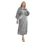 Roobees Women's Premium Long Kimono Peacock Robe Bridesmaid Bridal Wedding Party Dressing Gown Pyjamas Nightwear (Peacock Flower-Black)