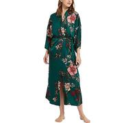 Roobees Women's Premium Long Kimono Peacock Robe Bridesmaid Bridal Wedding Party Dressing Gown Pyjamas Nightwear (Peacock Flower-Black)