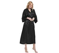 Roobees Women's Premium Long Kimono Peacock Robe Bridesmaid Bridal Wedding Party Dressing Gown Pyjamas Nightwear (Peacock Flower-Black)