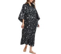 Roobees Women's Premium Long Kimono Peacock Robe Bridesmaid Bridal Wedding Party Dressing Gown Pyjamas Nightwear (Peacock Flower-Black)