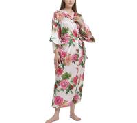 Roobees Women's Premium Long Kimono Peacock Robe Bridesmaid Bridal Wedding Party Dressing Gown Pyjamas Nightwear (Peacock Flower-Black)