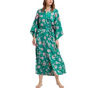 Roobees Women's Premium Long Kimono Peacock Robe Bridesmaid Bridal Wedding Party Dressing Gown Pyjamas Nightwear (Peacock Flower-Black)