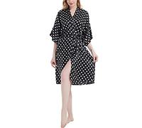 Roobees Women's Satin Rose Print Kimono Robe Premium Peacock Bridesmaid Bridal Dressing Gown Sleepwear Nightwear