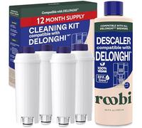 Roobi Compatible DeLonghi Coffee Machine & Espresso Machine Descaler Kit (1 Bottle of Descaling Solution & 4 Water Filters). 1 Year Supply. Carbon Neutral & Eco-Friendly