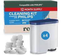 Roobi Compatible Philips Cleaning Tablets & Water Filters. Coffee Machine Cleaning Kit (16 Espresso Cleaning Tablets & 4 Water Filters). 1 Year Supply. Carbon Neutral & Eco-Friendly