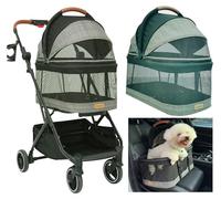 ROODO Dog Stroller 3 in1 Pet Travel System Pet Stroller Converts to Detachable Puppy & Cats Carrier and Pet car Seat Rubber Wheels All Terrain Foldable 4Wheel Jogging Dog Stroller(Grey lattice)
