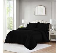 ROOEE 10 Piece Satin Silk Complete Bedding Set - Luxury Satin Duvet Cover, Silky Fitted Sheet with Matching Pillowcases, Sleep Mask, Hair Accessories & Storage Pouch (Black, Super King)