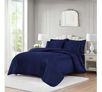 ROOEE 10 Piece Satin Silk Complete Bedding Set - Luxury Satin Duvet Cover, Silky Fitted Sheet with Matching Pillowcases, Sleep Mask, Hair Accessories & Storage Pouch (Navy Blue, Single)