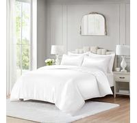 ROOEE 10 Piece Satin Silk Complete Bedding Set - Luxury Satin Duvet Cover, Silky Fitted Sheet with Matching Pillowcases, Sleep Mask, Hair Accessories & Storage Pouch (White, Double)