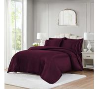 ROOEE 10 Piece Satin Silk Complete Bedding Set - Luxury Satin Duvet Cover, Silky Fitted Sheet with Matching Pillowcases, Sleep Mask, Hair Accessories & Storage Pouch (Burgundy, Double)