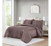 ROOEE 10 Piece Satin Silk Complete Bedding Set - Luxury Satin Duvet Cover, Silky Fitted Sheet with Matching Pillowcases, Sleep Mask, Hair Accessories & Storage Pouch (Blush Pink, Double)