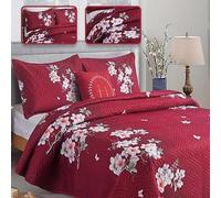 ROOEE 3Pcs Quilted Bedspreads with 2 Shams Reversible Patchwork Vintage and Floral Design Disperse Printing Lightweight Quilt Throw Comforter Set Fits Double and King Size Beds 220x240cm (Milan 103)