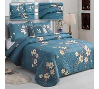 ROOEE 3Pcs Quilted Bedspreads with 2 Shams Reversible Patchwork Vintage and Floral Design Disperse Printing Lightweight Quilt Throw Comforter Set Fits Double and King Size Beds 220x240cm (Milan 125)